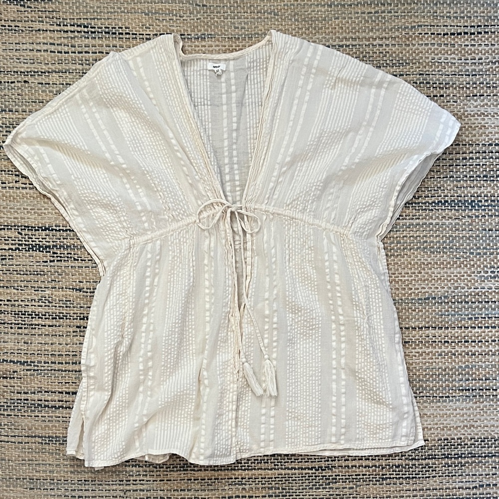 aerie Cream Striped Tie-Front Top